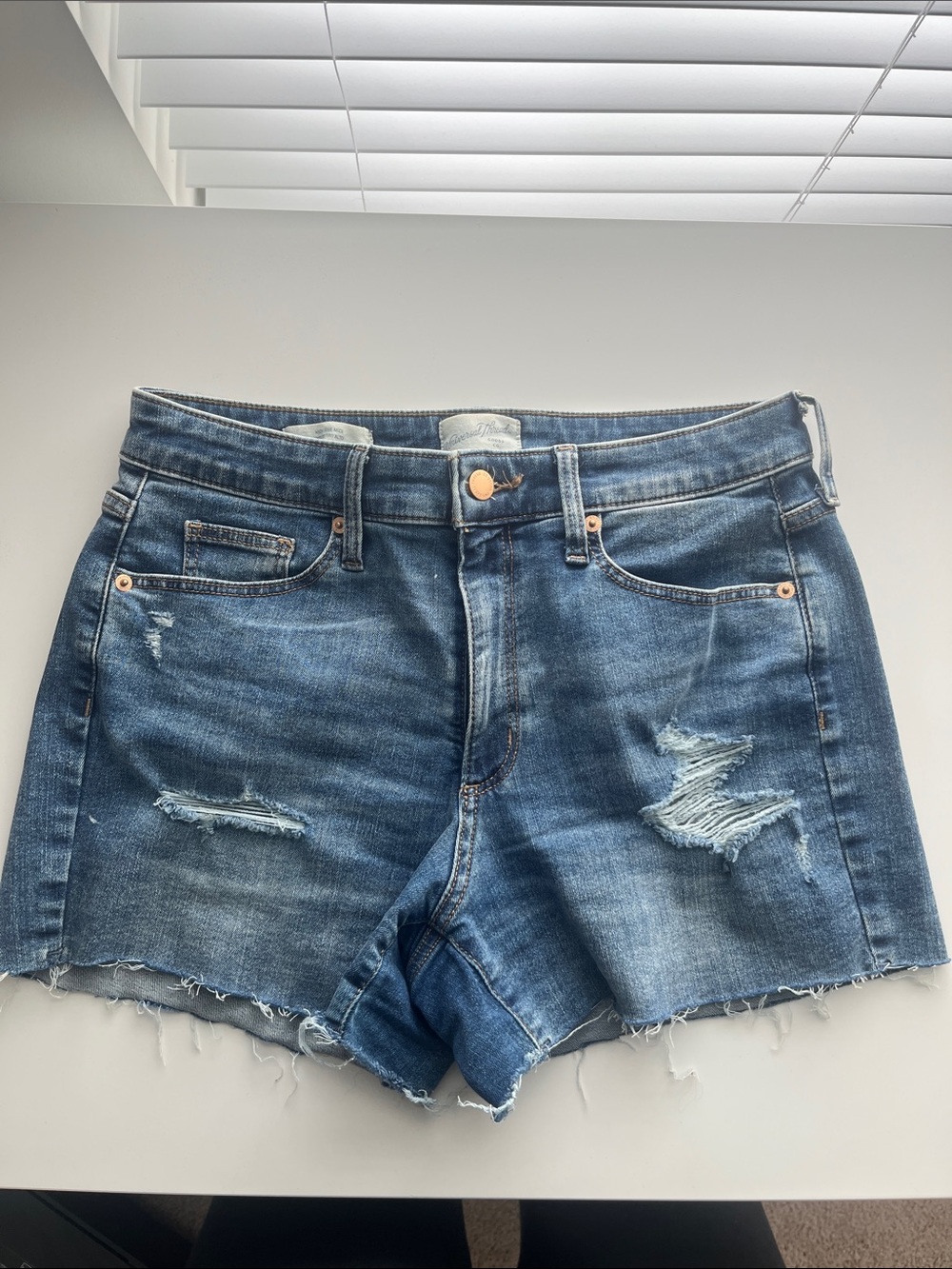 Universal Thread High Rise Midi Distressed Denim Shorts - Blue